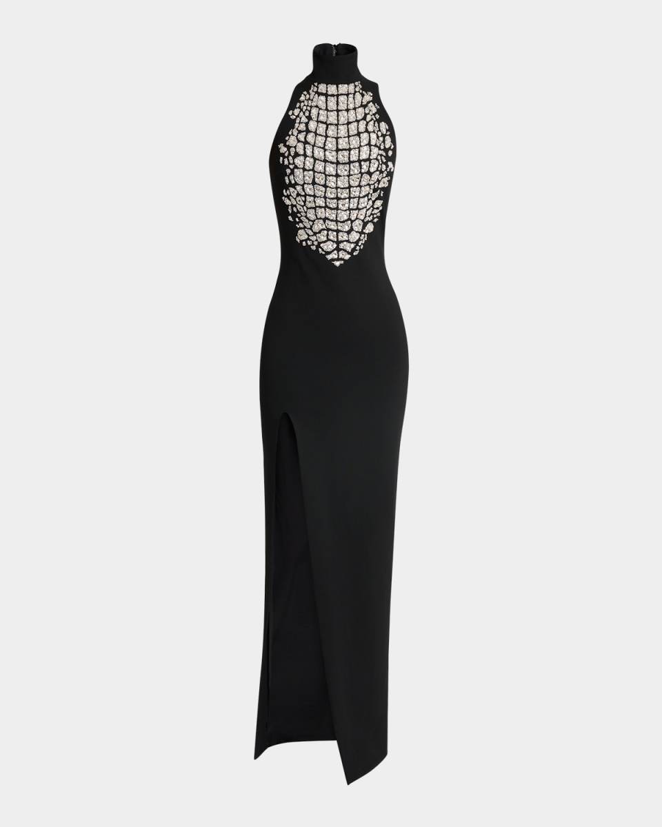 Halterneck Embroidered-Croco Dress